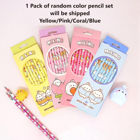 Molang 8-Piece Pencil Set 1pack - Soft #B Pencil Lead - Kawaii Cute Korean Stationery, Smooth Writing Experience, Perfect for Drawing, Sketching, ...