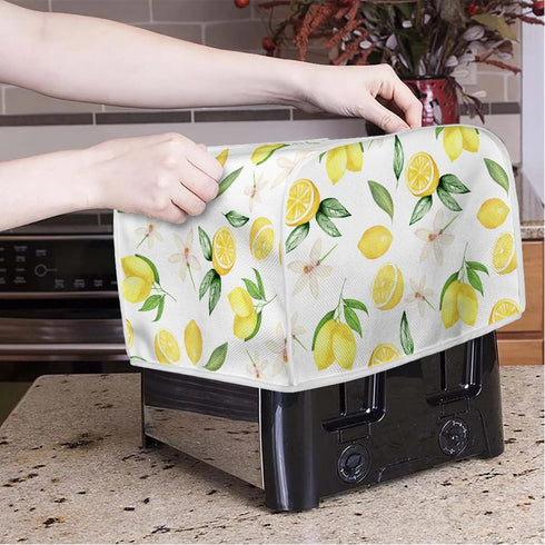 Lemon Flower Toaster Dust Cover Bread Maker Machine Cover, Dustproof Bakeware Protector with Top Hook, 2 Slice Toaster Appliance Cloth Cover, Yell...