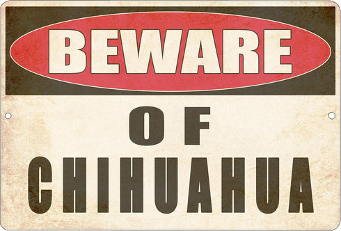 Rogue River Tactical Beware of Chihuahua Dog Metal Tin Sign Yard Outdoor Warning Fence Sign Large 12x8...