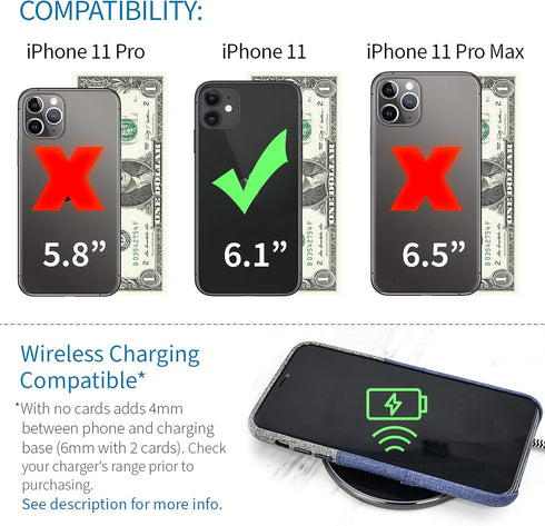 Dockem Wallet Case for iPhone 11: Built-in Metal Plate for Magnetic Mounting & 2 Card Holders (6.1" Luxe M2 Synthetic Leather, Blue & Grey)...