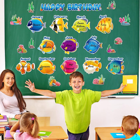 Under The Sea Birthday Bulletin Board Set Ocean Theme Classroom Decorations Sea Animals Tropical Fish Paper Cutouts Wall Decor for Back to School ...