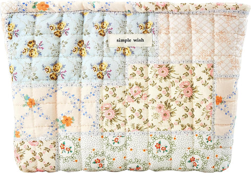 Floral Makeup Bag Large Cotton Quilted Cosmetic Makeup Bag Organizer, Aesthetic Portable Pouch Purse Toiletry Bag for Women Girls Travel accessori...
