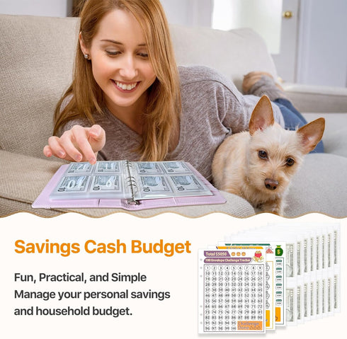 100 Envelope Money Saving Challenge Binder Replacement, 25 Sheets A5 Binder Inserts and 3 Trackers, Pre-labeled 1-100, Cash Stuffing Envelopes,Sav...