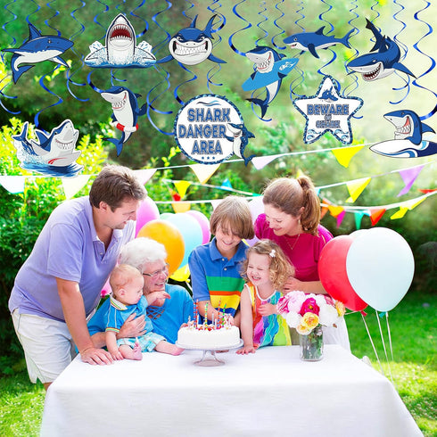 Censen 30 Pieces Shark Hanging Swirls Decorations Shark Party Supplies Ocean Sea Foil Swirls Hanging Ceiling Decoration for Sea Theme Baby Shower ...