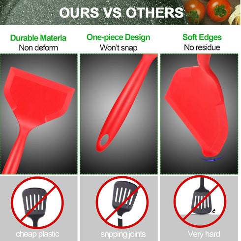 Shappy 2 Pcs Wide Silicone Spatula Tamagoyaki Shovel Turner Nonstick Fried Shovel Fish Spatula Silicone Wide Flexible Turner for Nonstick Cookware...
