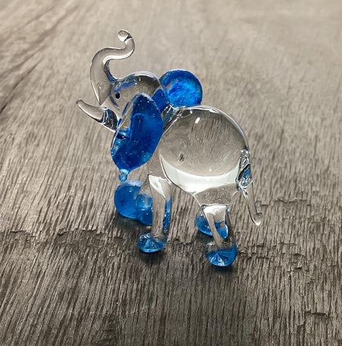 Garden Deco Glow in The Dark Blue Elephant Kick Football Hand Blown Art Glass Figurine Ornament Sculpture...