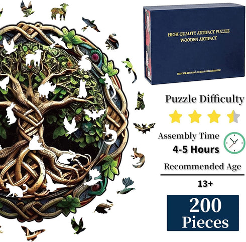 Wooden Puzzles for Adults, 200 Pieces Tree of Life Puzzle Uniquely Irregular Animal Shaped Wooden Jigsaw Puzzles, Creative Gift for Teenagers and ...
