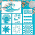 Beach Wave Stencils for Painting on Wood Reusable Canvas Nautical Sunrays Stencil for Crafts Kids Art Projects Drawing Card Making Pattern for Wal...