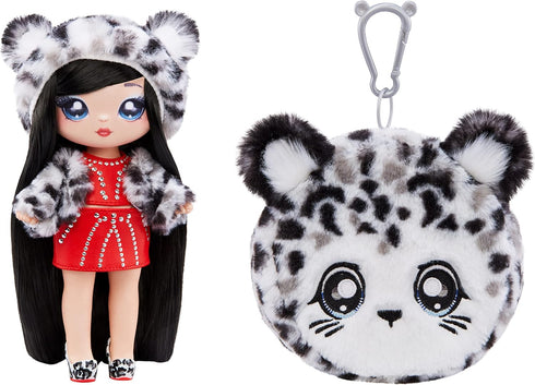 Na! Na! Na! Surprise Cozy Series Leona White 7.5" Fashion Doll Snow Leopard-Inspired with Black Hair, 3-Piece Outfit and Fuzzy Clip-on Purse, Pose...