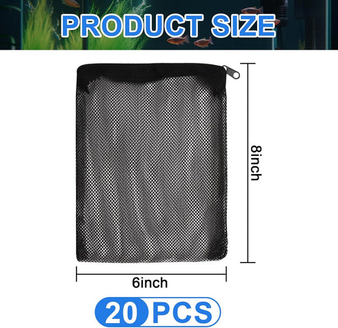 20pcs Aquarium Filter Media Bags 8x6inch Fine Mesh Bags Reusable Filter Bags with Plastic Zipper for Biospheres,Ceramic Rings(Black)...