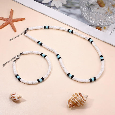 JOERICA Puka Shell Necklace and Bracelet Set with Clam Chip Coconut Beads Pookah Shells Choker Summer Beach Jewelry Set...