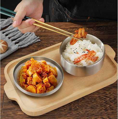 Stainless Steel Rice Bowl with Lid, Set of 2, for Korean Kitchen Restaurant, Double-walled Metal Bowls, Multi-Purpose Insulated Soup Bowls Snacks ...