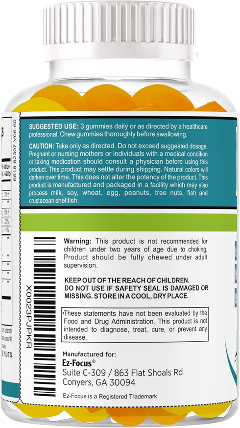 Ez Focus Gummies for Kids Brain Focus Support Chewable Focus Kids Vitamins Attention Supplement for Kids Children and Teens Kids Gummies for Focus...