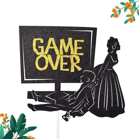 Game Over Cake Topper for Wedding Party Decorations, Funny Bride and Groom Cake Decor, Wedding Reception, Engagement Party Supplies (Double-sided ...