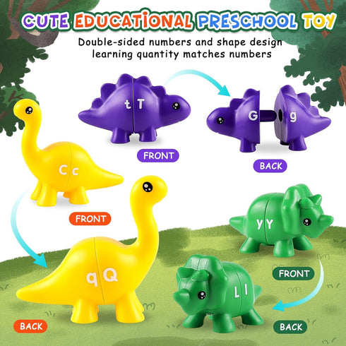 LOOIKOOS Matching Letters Fine Motor Toy,Double-Sided ABC Dinosaur Alphabet Match Game with Uppercase Lowercase, Educational Preschool Montessori ...