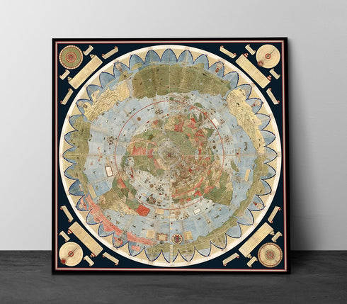 1587 Urbano Monte Flat Earth World Map Unframed (23x23 in.) Cartophiles Lovers Gifts Vintage Historic Composite Globe Model Poster Print...