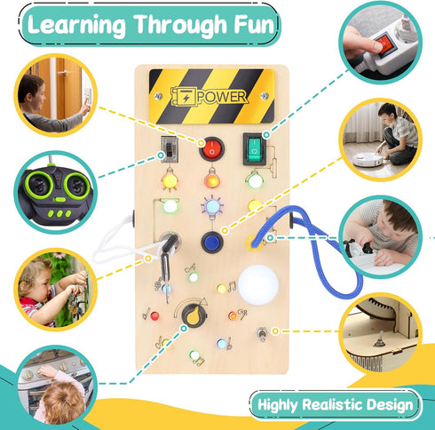 Montessori Busy Board for Toddlers - Early Development Wooden Sensory Toys for Toddlers 1-3, Montessori Toys for 1 2 3 Year Old, Kids LED Light Sw...