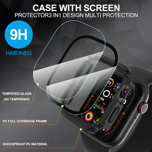 Suoman 1 PC Waterproof Case for Apple Watch Series 9/8/7 45mm Screen Protector,?Dazzling Cool Armored ? Tempered Glass Screen Protector Cover for ...