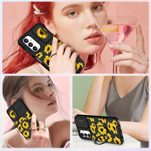 (2in1 for Samsung Galaxy A13 5G Case for Women Sunflower Cute Girls Phone Cover Floral Flower Girly Aesthetic Sun Flower Design with Camera Cover ...
