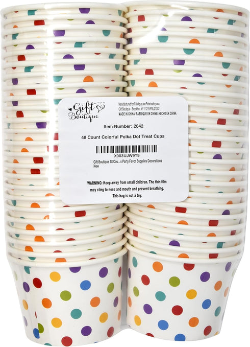 Gift Boutique 48 Count Colorful Polka Dot Treat Snack Cups 10oz Disposable Paper Cup Ice Cream Dessert Ices Bowls For Frozen Cupcakes Party Suppli...