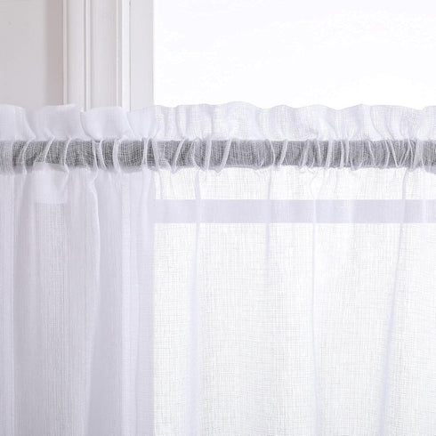 White Short Sheer Curtains 36 Inch Length for Kitchen Door 2 Panel Set Rod Pocket Cafe Curtains Linen Look Semi Sheer Tier Curtains for Small Wind...