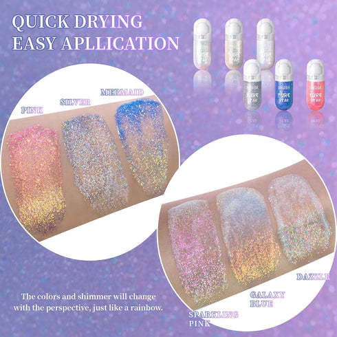 DAGEDA Body Glitter Gel, Roll-on Face Glitter for Mermaid Makeup Festival Rave Accessories, Holographic Hair Glitter Gel,Body Shimmer Halloween Ma...