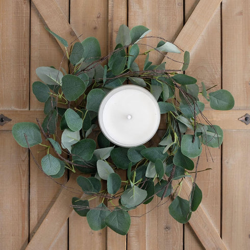 idyllic Eucalyptus Leaves Wreath Metal Polyester Green Wreath 14 Inches for The Front Door Décor, 1 Pack...