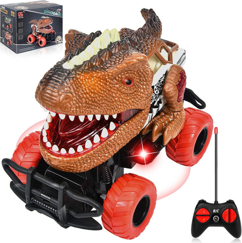 Dinosaur Remote Control Car Toys for 3 4 5 6 Years Old Kids, Toddler RC Toy Car Dinosaur Toys for Ages 3-12 with Lights, Birthday Gift for Boys an...