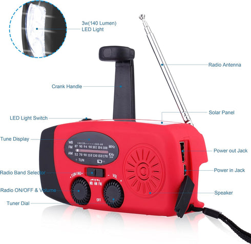 Solar Hand Crank Emergency Weather Radio,NOAA/AM/FM Portable Radio with 3 LED Flashlight 2000mAh Power Bank Cellphone Charger...