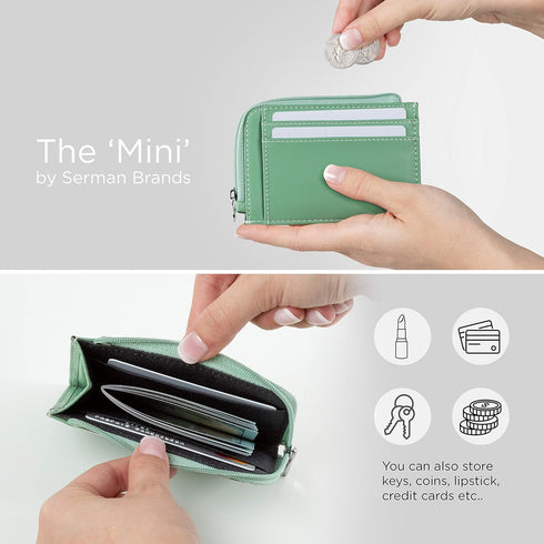SERMAN BRANDS Wallet Women Zipper Rfid Blocking Small Compact Luxury Leather Pocket Wallet Ladies Mini Purse Credit Card Holder - Compact...