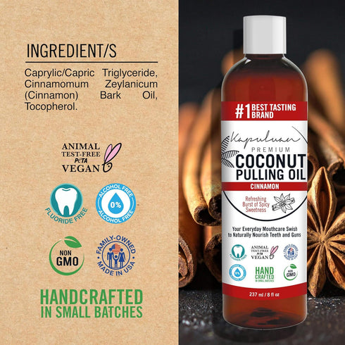 Coconut Pulling Oil for Teeth and Gums Mouthwash, 100% Pure and Natural, Non-GMO, Ayuverdic – Refreshing Cinnamon Essential Oils...