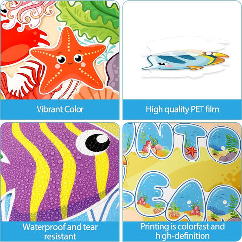 Ocean Fish Bulletin Board Classroom Decorations Under The Sea Bulletin Board Set Sea Animal Life Paper Cutouts for Ocean Tropical Fish Theme Class...