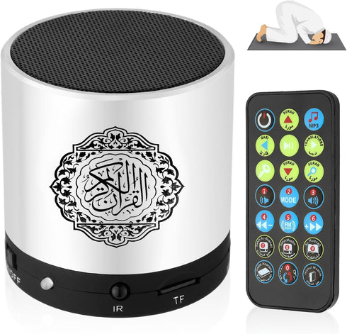 Digital Quran Speaker FM Radio Silver Color with Remote Control Over 18Reciters and15 Translations Available Quality Qur'an Player Arabic English ...