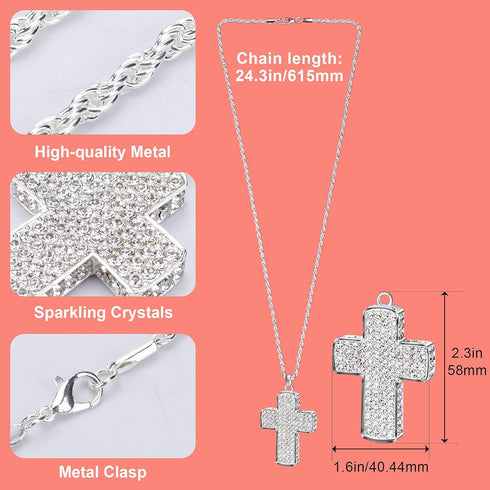 PAGOW Bling Double-Sided Cross Car Accessories for Women - Crystal Diamond Metal Rearview Mirror Pendant - Cute Vehicle Interior Decor...