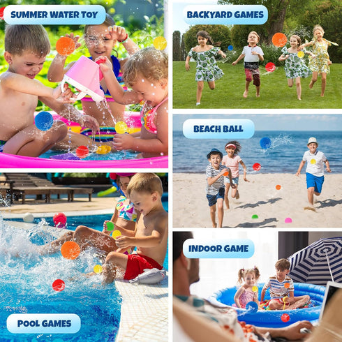 50 Pcs Reusable Water Balloon, Water Soaker Balls Water Toys Bulk with Bag Soft Cotton Beach Balls Pool Water Toys for Kids & Adult Water Toys Out...