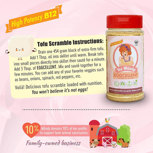 Yes Milady! Eggcellent (8.4oz Ex-Large) Vegan Seasoning and Vitamin B12 Supplement - 100% Natural for Omelets, Quiche, Breakfast Burrito, and Tofu...