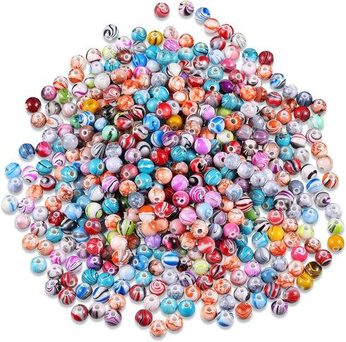 Hicarer 500 Pcs 8 mm Beads Bulk Acrylic Craft Beads for Jewelry Making Small Ink Pattern Crafts for Bracelet and Necklaces Women Supplies, Multico...