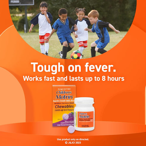 Motrin Children's Chewable Tablets with Ibuprofen, Kids' Fever Reducer & Pain Reliever for Sore Throat, Fever, Toothache & Pain Relief, Grape Flav...