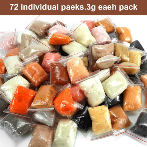 72Pcs Nature Fibre Yarn Roving Felting Spinnings 24 Morandi Color for Felting Yarn Supplies DIY Craft Materials, 3g/Pack...