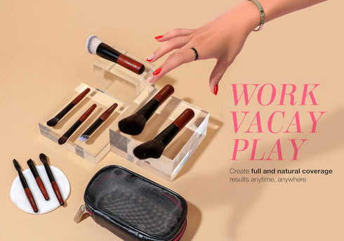 Cosme 9 FLAWLESS FACE MINI Makeup Brush Set: Foundation, Eyeshadow, Blush, Contour, Powder Make Up Brush Set & Case. Synthetic & Natural Hair Make...