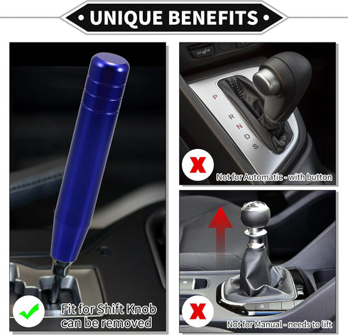 Gear Shifter Knob Kit, 18cm Car Shift Lever Knob Universal for Automatic and Manual Vehicle Durable Aluminum Alloy Blue with 3 Adapter...