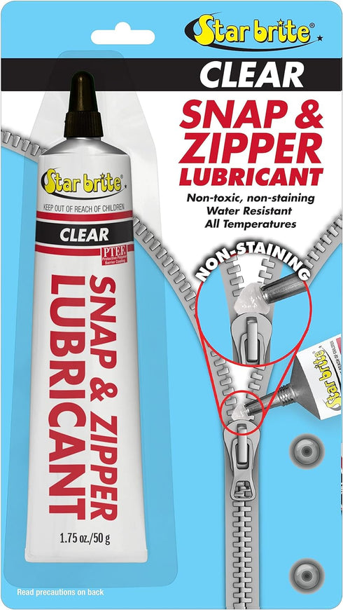 STAR BRITE Snap & Zipper Lubricant - Clear, Non-staining for Clothes, Jeep Tops, Wetsuits, Dive Suits, Gear Bags, Coolers, Biminis, Cushion Covers...