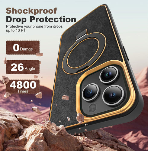 for iPhone 13/14 Case with Magnetic Invisible Ring Stand Leather Business Phone Case Compatible with Magsafe Shockproof Protection Classic Luxury ...