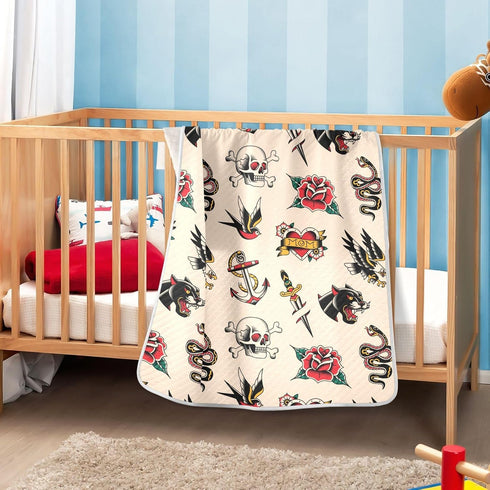 Old School Tattoo Baby Blanket Cotton Cozy Throw Blanket Warm Nursery Swaddle Receiving Toddler Blankets 30" x 40...