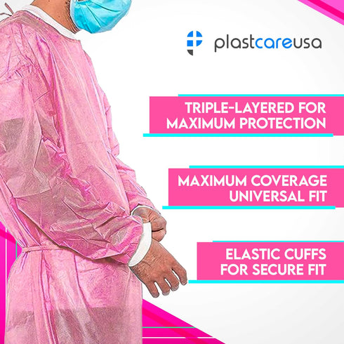 5 Pack Pink Medical Isolation Gowns Disposable Hospital-Grade Surgical Lab Coat for Women - Essential PPE for Dental & Medical Professionals by Pl...