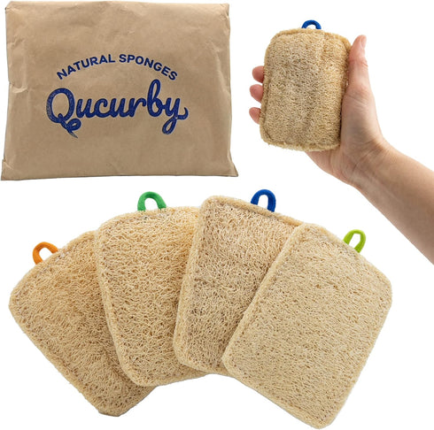 All Natural Loofah Kitchen Sponge (4 Pack) - Eco Friendly Sponges - Compostable Sponge - Biodegradable Sponges Kitchen - Natural Sponges for Dishe...