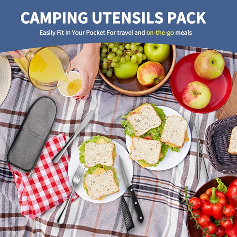 Portable Travel Utensils Set,Reusable Utensils,Travel Camping Cutlery Set,Stainless Steel Flatware Set with Case,Lunch Boxes Workplace Camping Sch...