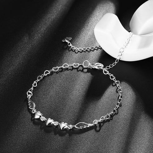 Fashion Jewelry 925 Sterling Silver Love Heart Angel Wings Chain Anklet...