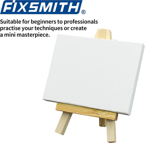 FIXSMITH 3x4 Inch Mini Stretched Canvas Easel Set- Bulk Pack of 12,Set Contains 12 Mini Rectangle Canvases &12 Mini Easels,Small White Art Canvase...