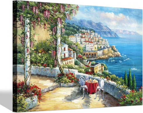 SD SOFT DANCE European Town Canvas Wall Art - Italian Landscape Artwork Painting Reproduction Print for Living Room Bedroom (12'' x 16'' x 1 Panel...